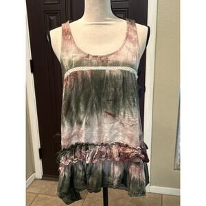 Boho Ruffled Embellished Tie Dye Tank Top